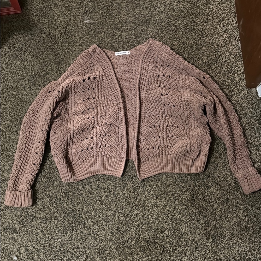 moon & madison Pink Open-Knit Cardigan Sweater